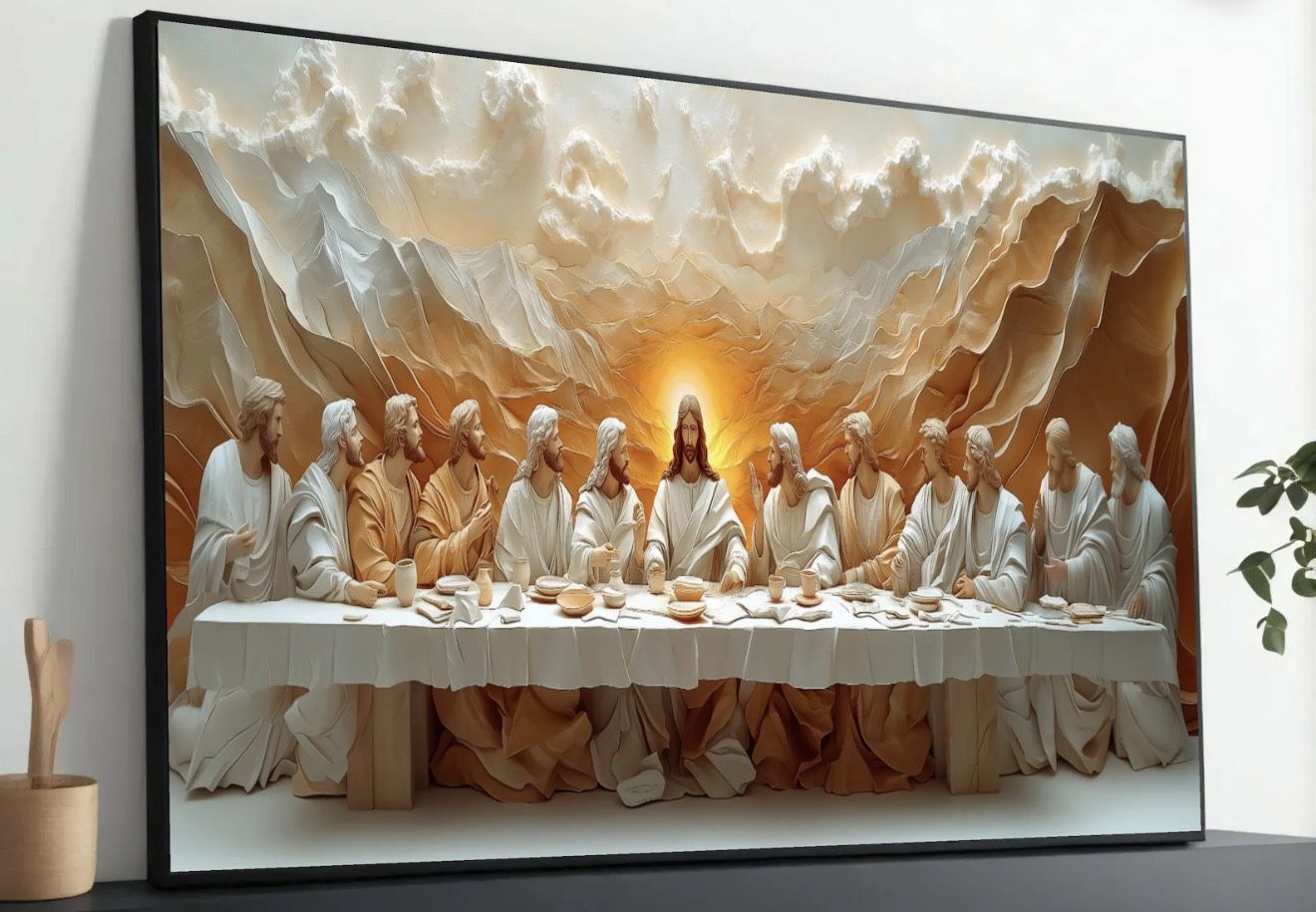 The Last Supper Painting Stretched Wood Canvas Size 36”x24”.