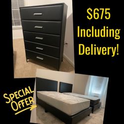 2 TWIN SIZE BEDS , 2 MATTRESES AND 5 DRAWER STAND UP CHEST!! $675!!  Price includes delivery !!!  You don’t pay until we deliver!!  Cash , cash app , 