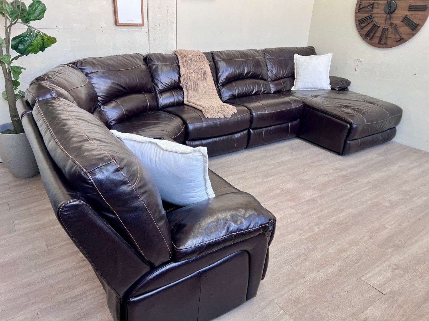 WE DELIVER! 🚚 - Cherry Brown Genuine Leather Reclining Modular Deep-Seated Modern Tufted U Sectional Couch with Chaise