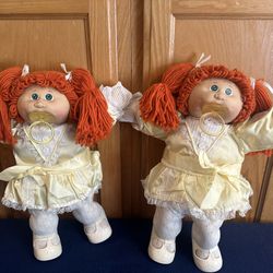 Original Vintage 1980’s Cabbage Patch Kid Twins in Yellow Dresses & Pacifiers by Xavier Roberts
