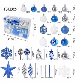 Brand New 130ct Shatterproof Christmas Tree Ornaments Set (Blue & White)