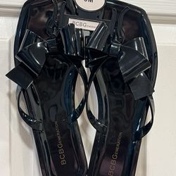 BCBGeneration Black Lima Bow Jelly Flat Sandals Size 8 NWT