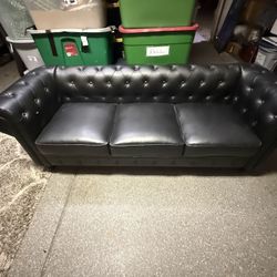 Black Faux Leather Couch - Good condition 
