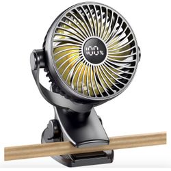 Portable Clip on Fan 4000mAh Rechargeable Battery Last Up to 26.5H Runtime, Desk Fan with 4 Speeds & 360° Rotation, Powerful Yet Quiet Mini Fans for O