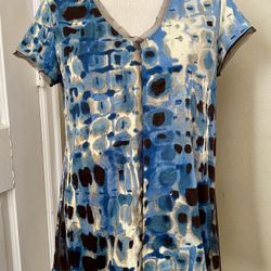 Simply Vera Wang T-Shirt Womens M Blue Black Abstract Tie Dye Mesh Accent Tunic 