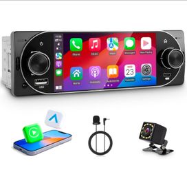 Single Din Car Radio with Apple CarPlay, Backup Camera