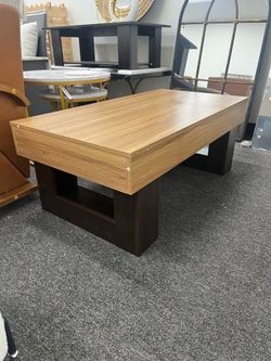 Assembled New 42" Rustic Brown Coffee Table Rectangular Cocktail Table with Pedestal Base