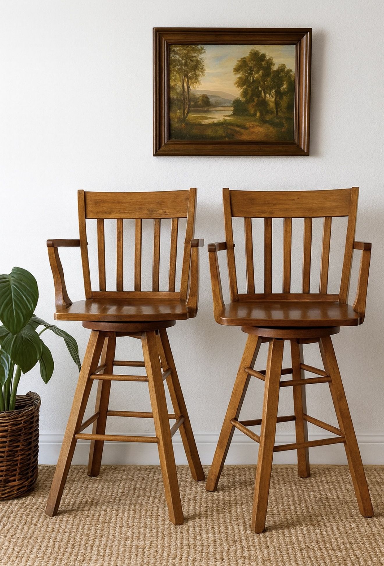 2 Bar Stools Wood Swivel See Pictures Fro Measurements 