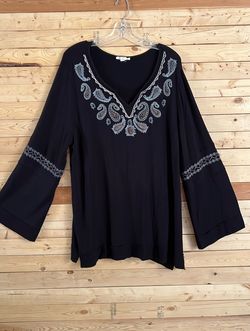 Style & Co Women’s Black Embroidered Long Flare Sleeve Stretch Tunic Top size XL