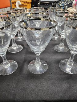 12 Platinum Rim Crystal Glasses 