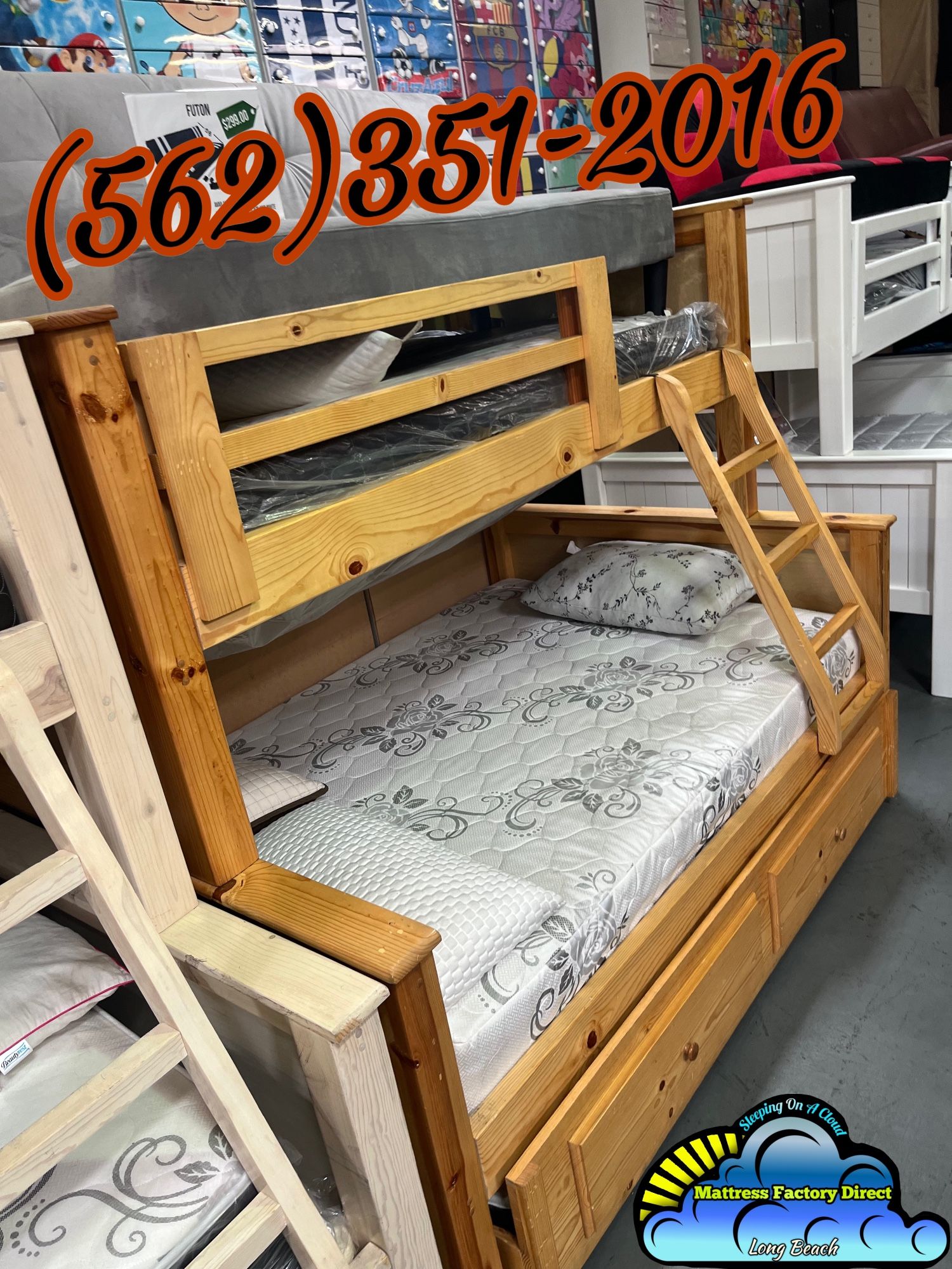 Triple Natural Bunk Bed With Mattresses Colchones