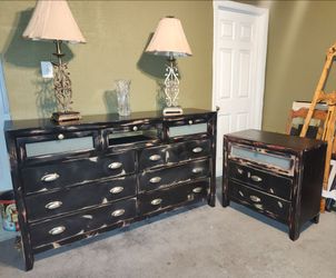 Matching Black Set, 9-Drawer Dresser and 3-Drawer Chest Nightstand