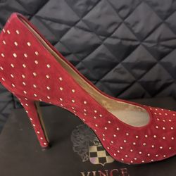 Red Suede With Gold Studs INC high Heels 