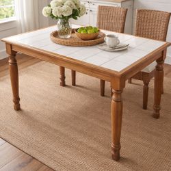 Farmhouse Style Tile Top Dining Table  Solid Wood