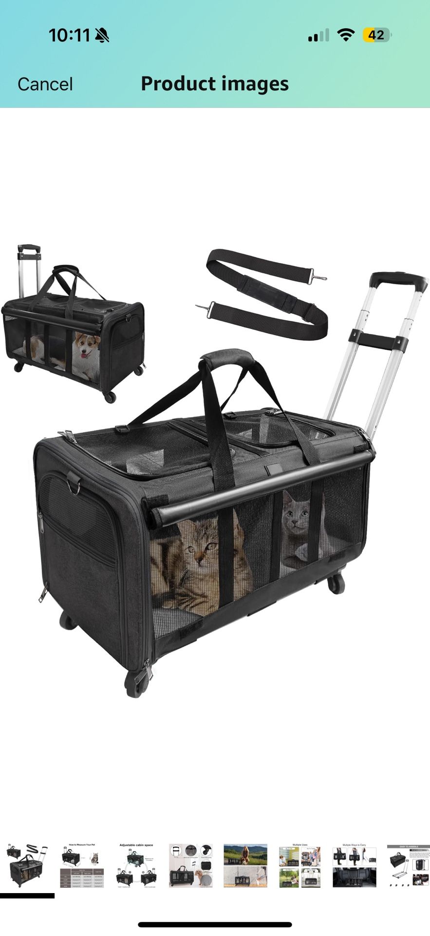 Double Compartment Pet Carrier W/ Removable Wheels for 2 Pets up to 35 Pounds