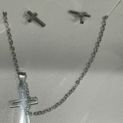 Stainless Steel Cross Earrings Matching Necklace 