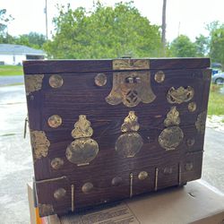 Wooden Chest With Brass Accents 