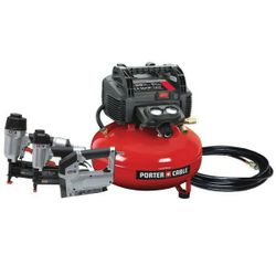 New Porter Cable 6 Gallon Air Compressor Kit (Includes: 3 Nailers 16-Gauge, 18-Gauge & 18-Gauge Stapler)