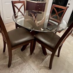 Modern Glass Dining Table Set – Solid Wood Base + 4 Chairs