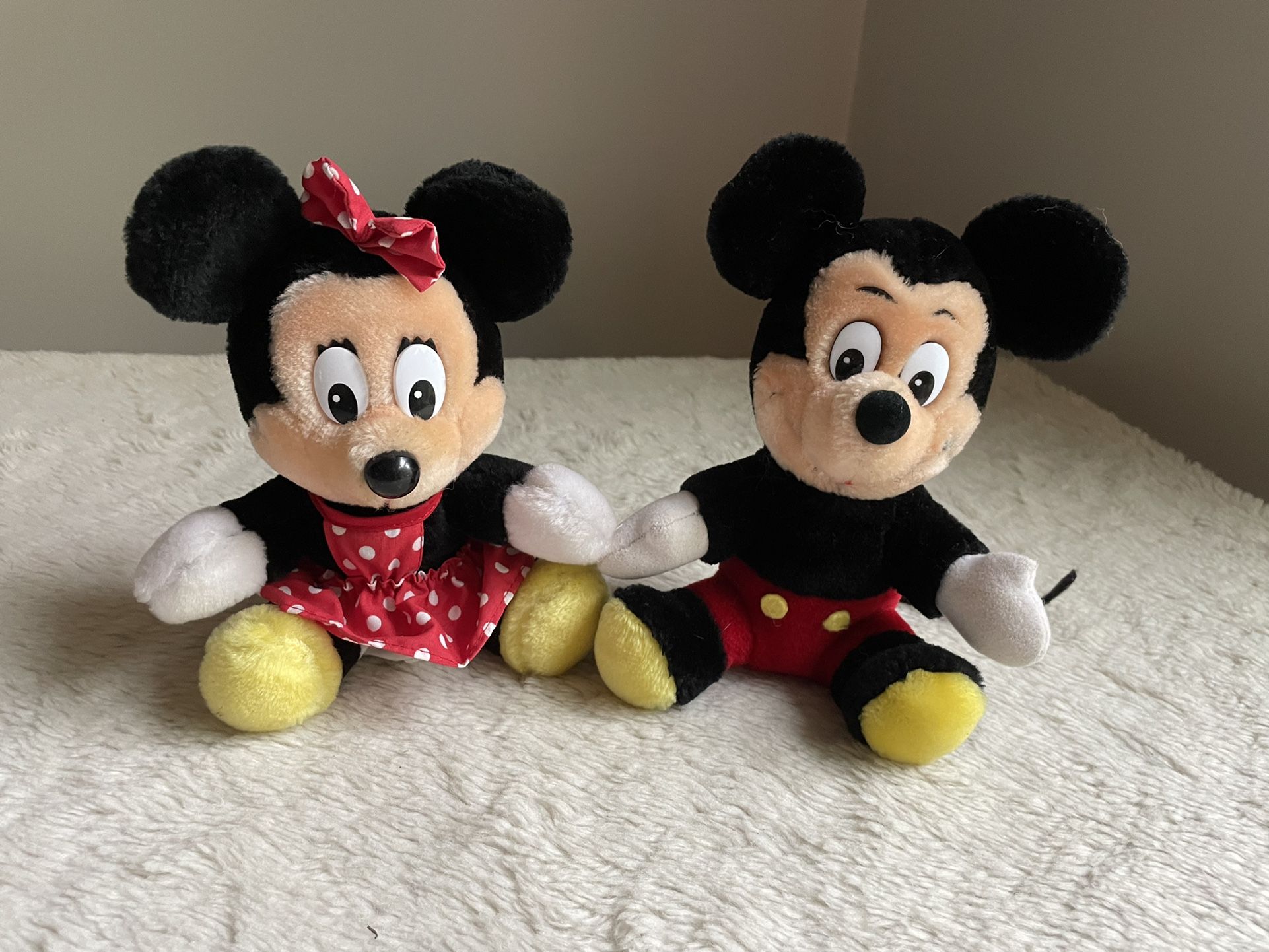 Vintage Disney Mickey & Minnie Mouse Plush Stuffed Animals Figures Doll Set