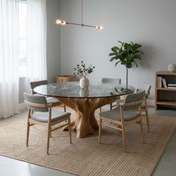 Round Teakroot Tree Stump Base Dining Table Glass not included