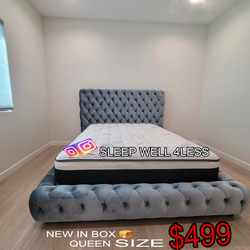 NEW QUEEN BED FRAME AND MATTRESS