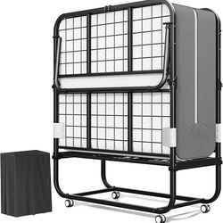 1762a  Folding Bed with 5 Inch Mattress, 75” x 38” Portable Rollaway Bed with Memory Mattress and Metal Frame for Adults,Guest, Twin Size,Cot Size