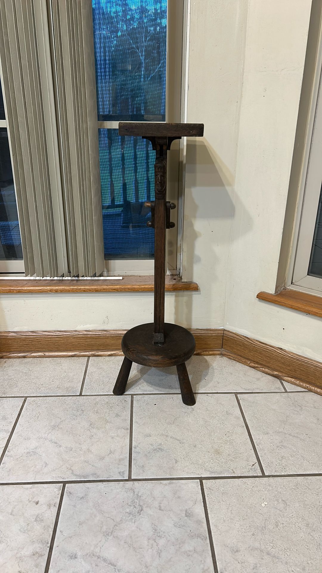 Primitive Carved Welsh Adjustable Candle Stand/lectern (Pascagoula)