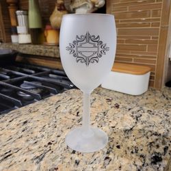 Harley Davidson Wine Glass. Frosted Glass. Like New.
