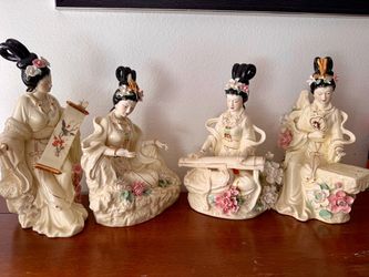 Vintage Asian Porcelain Lady Figurines – Set of 4 – Musical Instruments & Floral Details
