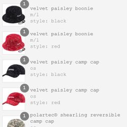 Supreme FW 23” Week 15 Paisley Camp Cap, Boonie, And Reversible Hat Polartec