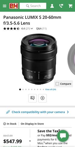 Panasonic LUMIX S 20-60mm f/3.5-5.6 Lens