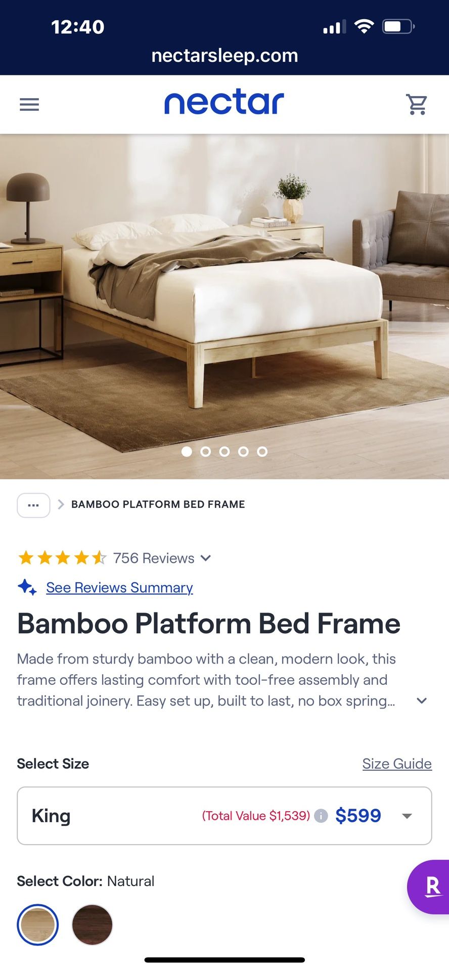 New In Box Bamboo Platform Bed frame KING