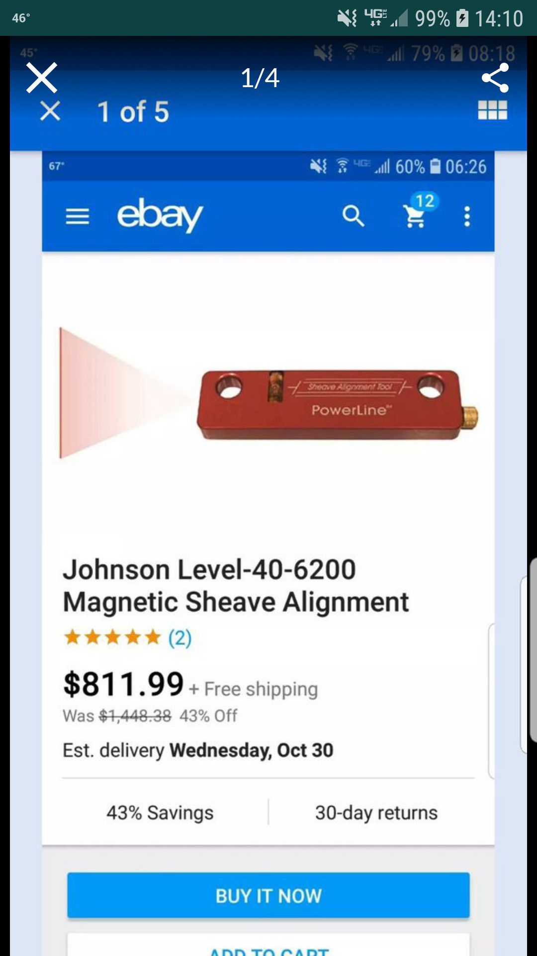 Johnson 40-6200 Magnetic Sheave Alignment tool Laser Level