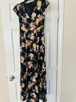 Black Floral Maxi Dress Cap Sleeves