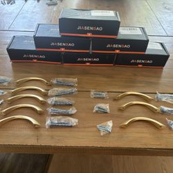 Brushed Gold Cabinet Pulls 3 Inch Arch Twisted Brass Handles, 38 handles total.