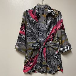 Women’s MISHCA 100% Cotton Multi-color Bold Print 3/4 Sleeve Open Front Tie Tunic Top… Medium