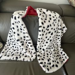 Cruella De Vil Black/White/Red Dalmatian Shawl Faux Stole 16 x 60”