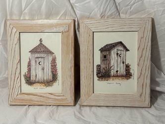 Outhouse Art Prints Set of 2 Wood Frames