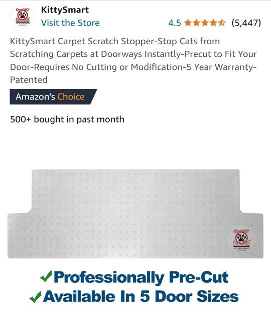 KittySmart Carpet Scratch Stopper-Stop Cats from Scratching Carpets at Doorway