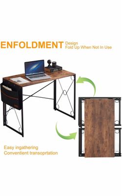 Folding Computer Desk with Side Storage Bag