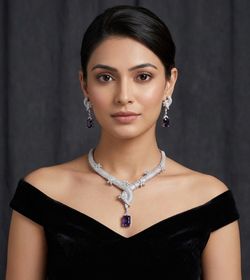 Silver Crystal and Purple Stone Jewelry Set