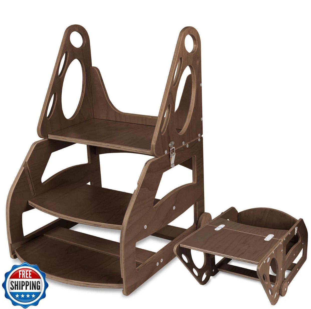 NEW NeoBorn 2-in-1 Wooden Toddler Step Stool & Activity Table, Ages 1-6, Brown