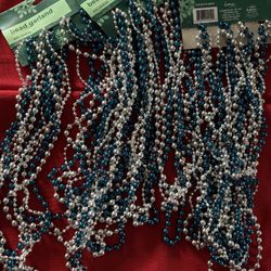 24 Feet Total Of Beaded Blue And Silver Garland