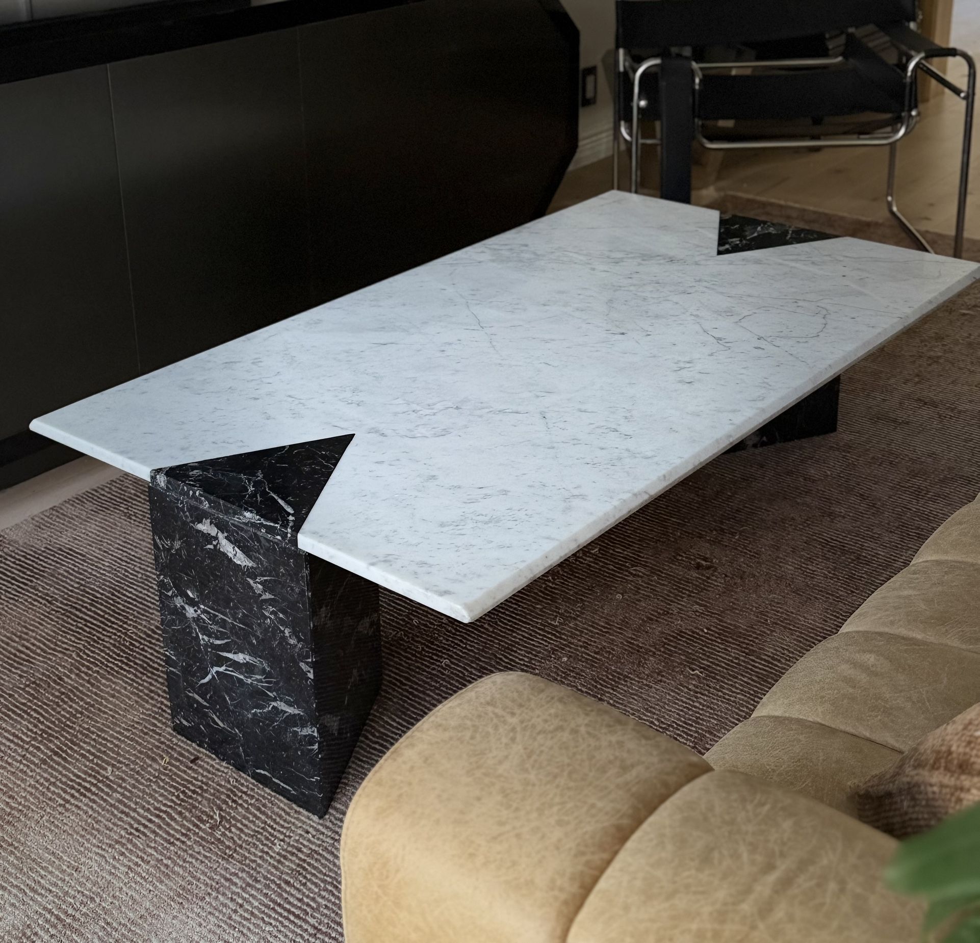 Vintage Italian Artedi Black and White Marble Coffee Table