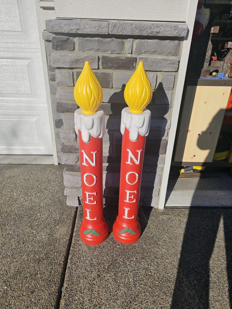 Vintage TPI Candle NOEL Blow Mold x2 Christmas 1988 38" Plastic Yard Decor Pair