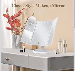 HUONUL Makeup Mirror, Vanity Mirror with Lights, 2X/3X/10X Magnification, Touch Control, Trifold Mir