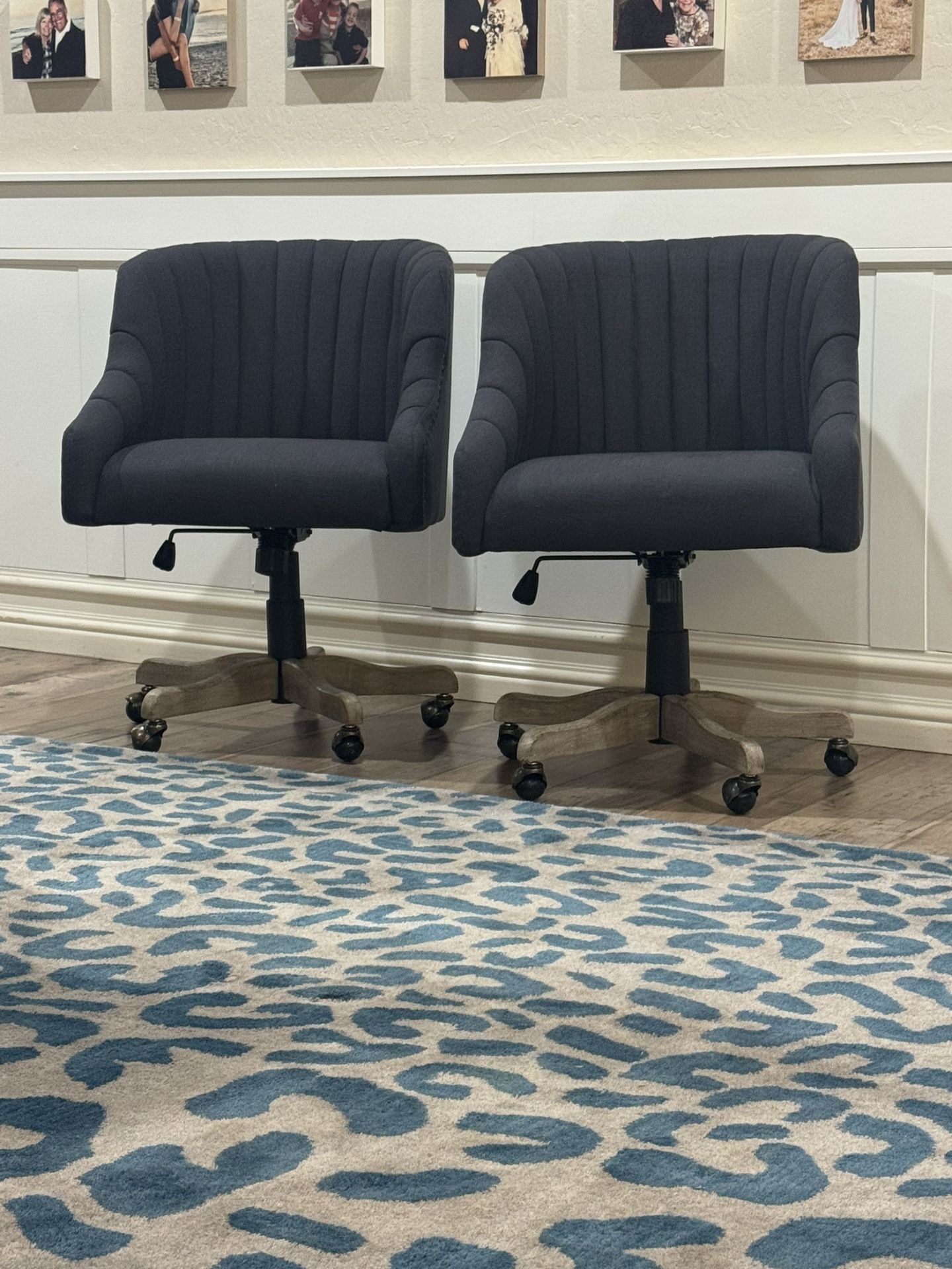 2 Beautiful Charcoal Gray Office Home Swivel Rocking Height Adjustable Chairs