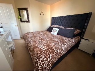 Dark Navy blue velvet king bed frame