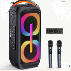 Portable PA Speaker System, Wireless Speaker with 2 Karaoke Microphones